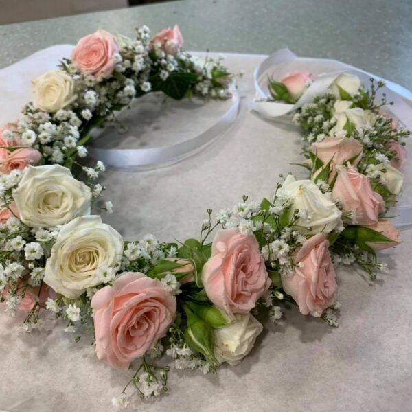 Couronne champêtre rose et blanc
