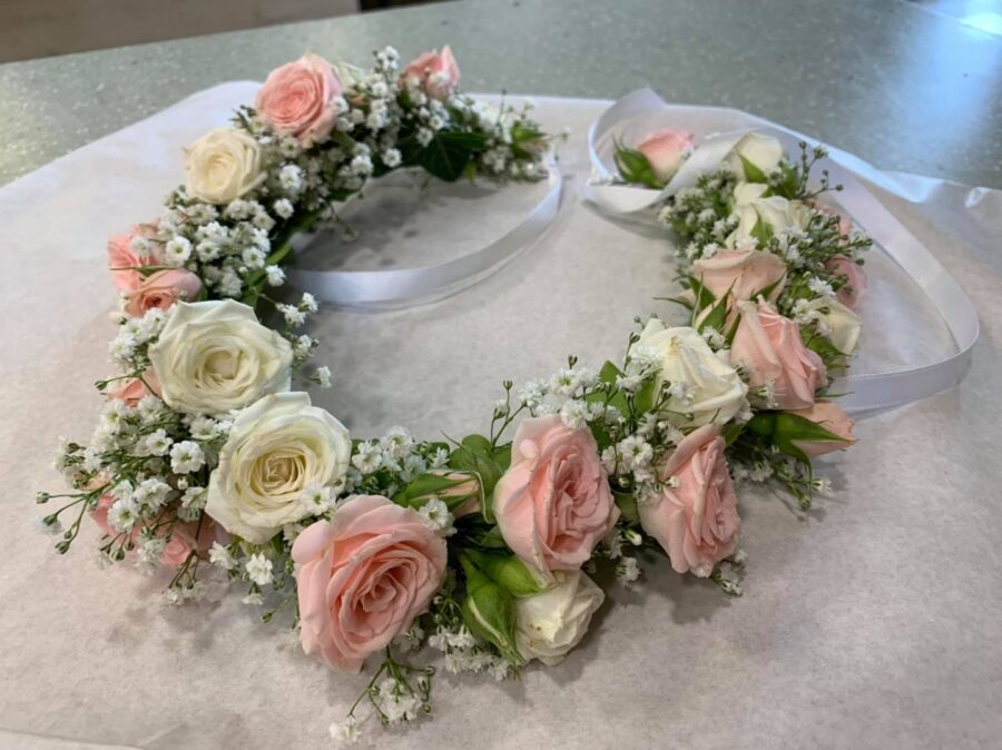 Couronne champêtre rose et blanc