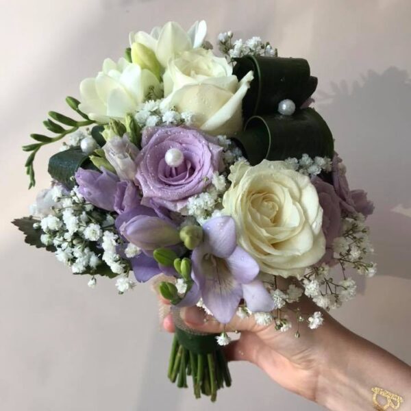 Bouquet rond mauve/blanc