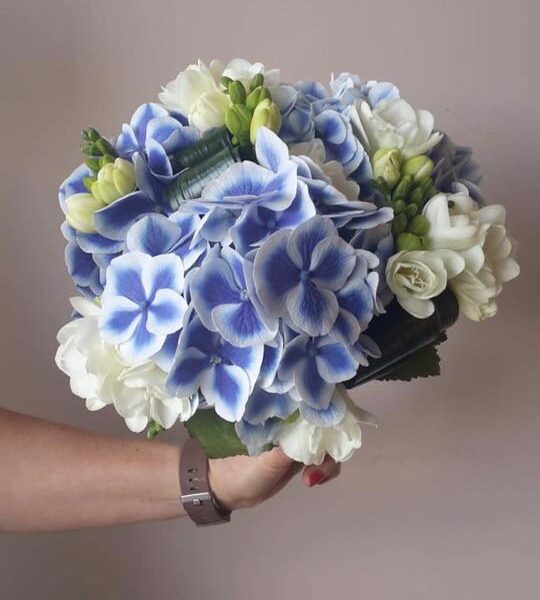Bouquet rond bleu/blanc