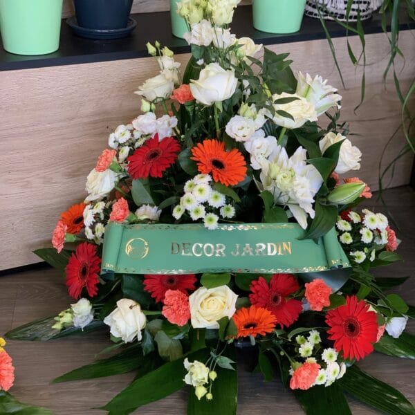 Coussin en hauteur rouge/orange et blanc