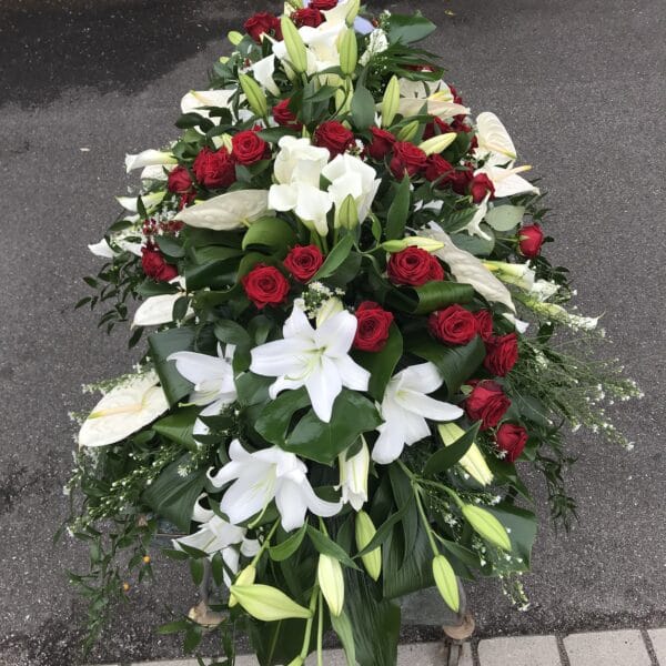 Alternative view of Dessus de cercueil rouge et blanc, groupé par masse