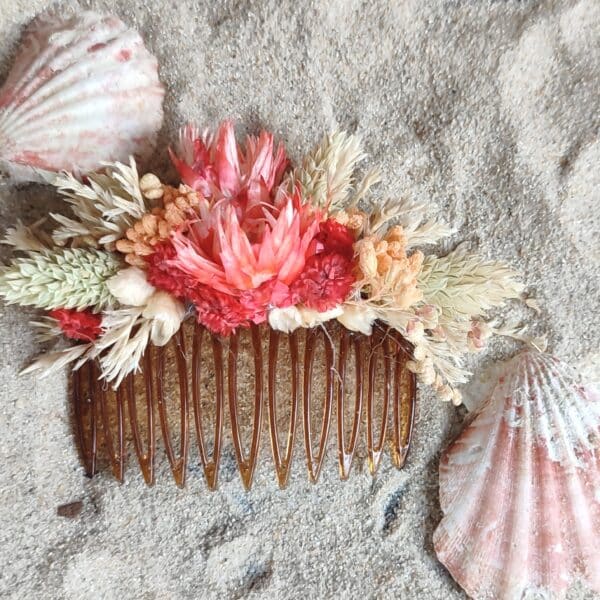 Alternative view of Peigne en fleurs séchées coloris corail, pèche et crème