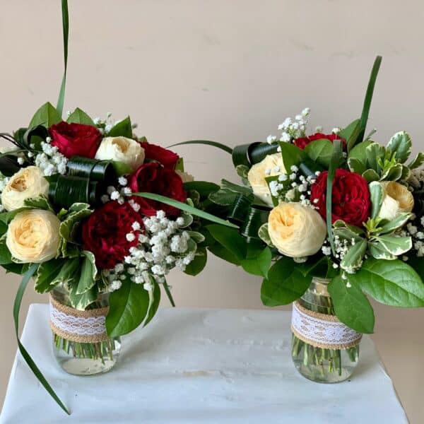 Alternative view of Bouquet rond roses anglaises rouge et crème